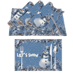 Christmas meal mat solid color snowman white linen printed table mat restaurant Christmas decoration insulation mat