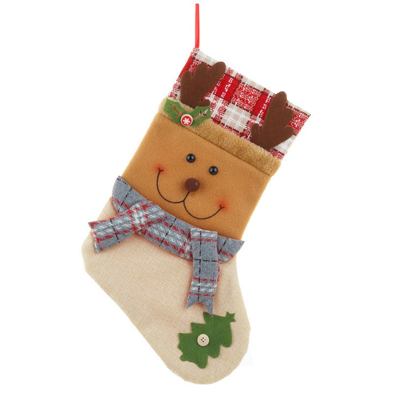 Linen Large Cartoon Christmas Socks Christmas Gift Bag Decorative Pendant Candy Bag Children's Gift