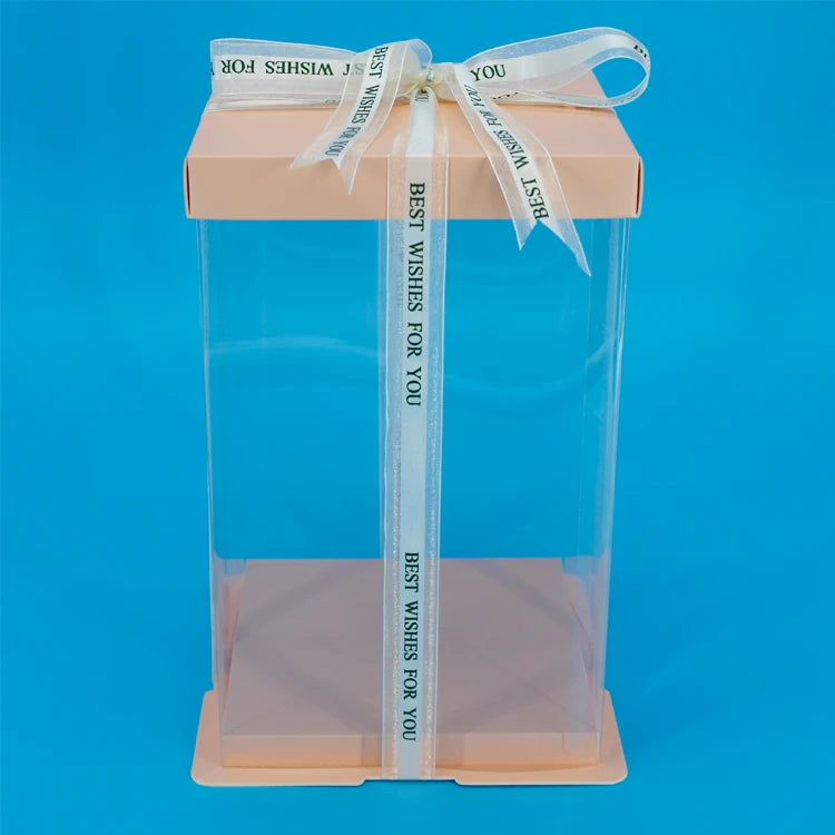 17x17x28cm Transparent Colorful Base Gift Box for Artificial Teddy Bear Rose Clear PET Square bosca císte for Cake