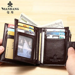 ManBang Brand Luxury Men's Wallet Genuine Leather Purse Vertical Driver's License First Layer Cowhide Multi-Function Card Bag