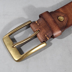 Vintage Luxury Handmade Leather Copper Buckle Man's Belt Cinturon Gotico Cowhide Retro All-match Casual Jeans Soft Belt ABC