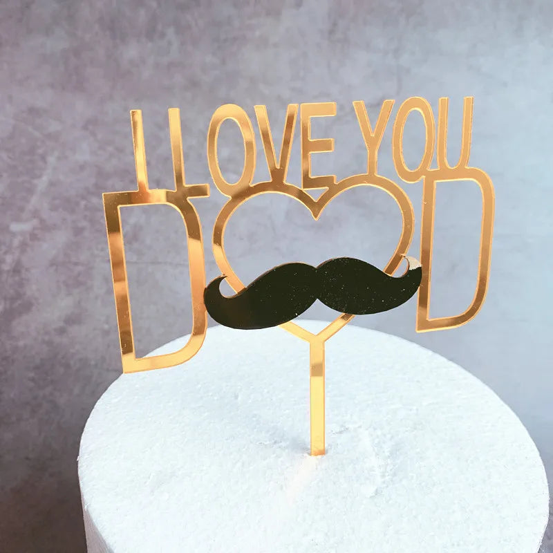 Father's Day Birthday Party Cake Topper DAD Bow Tie Gold Acrylic