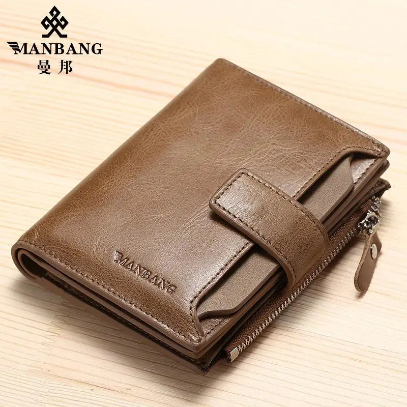 ManBang Brand Luxury Men's Wallet Genuine Leather Purse Vertical Driver's License First Layer Cowhide Multi-Function Card Bag