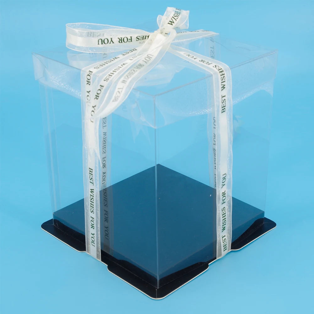 17x17x28cm Transparent Colorful Base Gift Box for Artificial Teddy Bear Rose Clear PET Square bosca císte for Cake