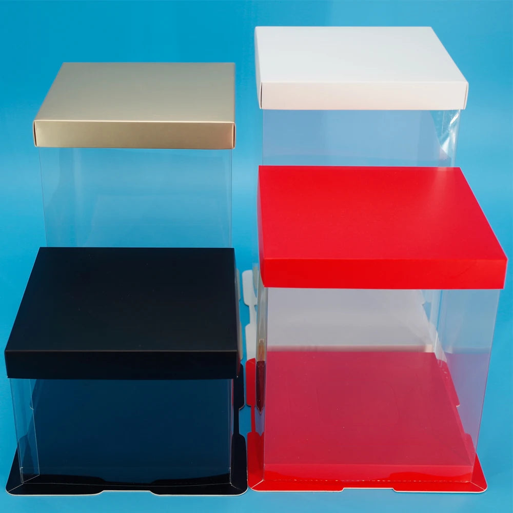 17x17x28cm Transparent Colorful Base Gift Box for Artificial Teddy Bear Rose Clear PET Square bosca císte for Cake