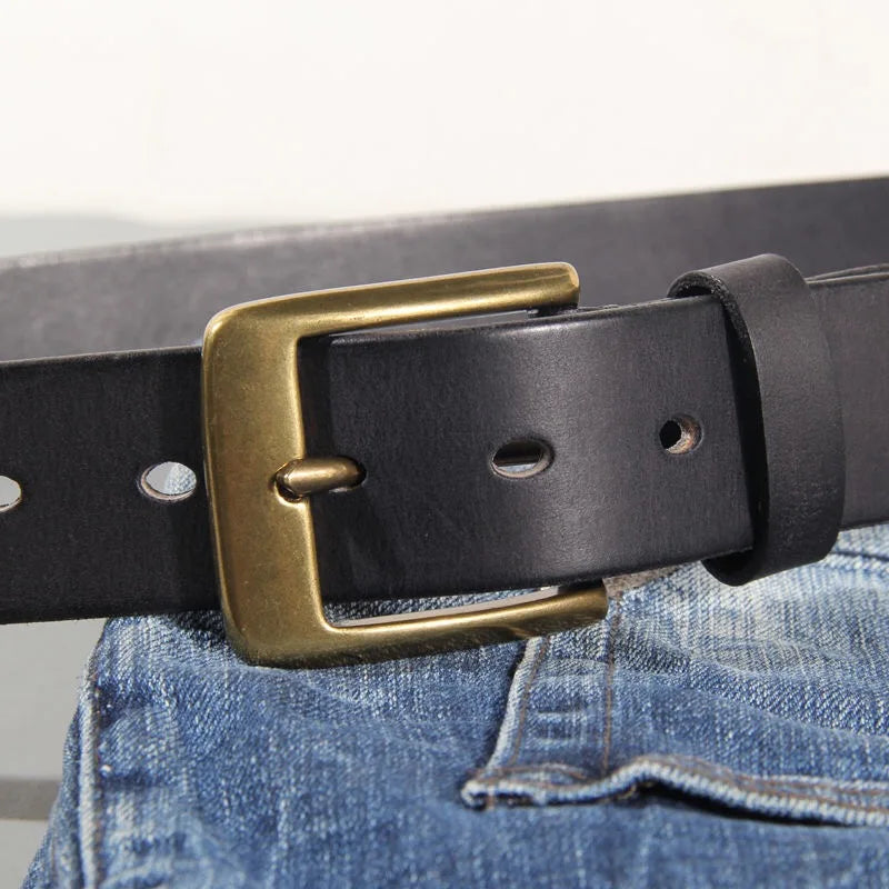 Vintage Luxury Handmade Leather Copper Buckle Man's Belt Cinturon Gotico Cowhide Retro All-match Casual Jeans Soft Belt ABC
