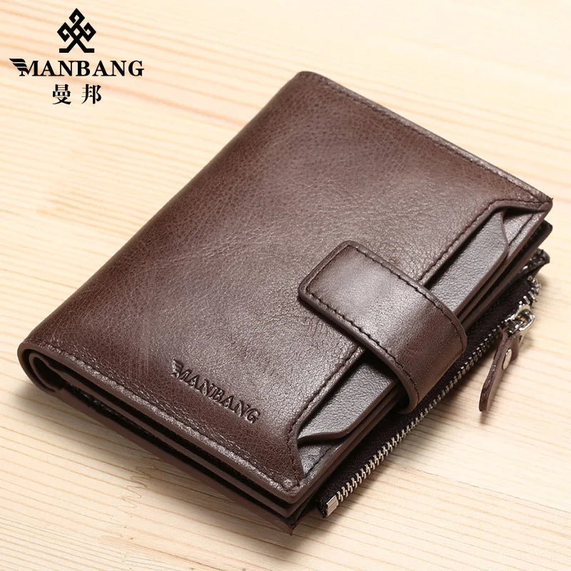 ManBang Brand Luxury Men's Wallet Genuine Leather Purse Vertical Driver's License First Layer Cowhide Multi-Function Card Bag