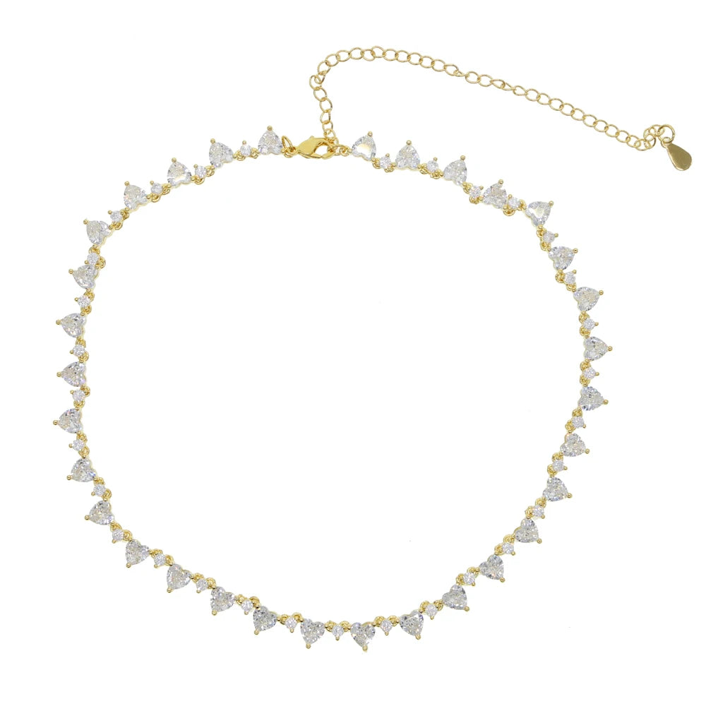 New Lover Valentine's Day Gift For Girlfriend Iced Out Sparking Bling 5A Round Heart Cubic Zirconia Cz Tennis Choker Necklace