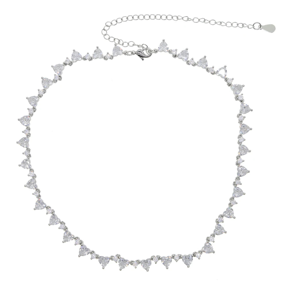 New Lover Valentine's Day Gift For Girlfriend Iced Out Sparking Bling 5A Round Heart Cubic Zirconia Cz Tennis Choker Necklace
