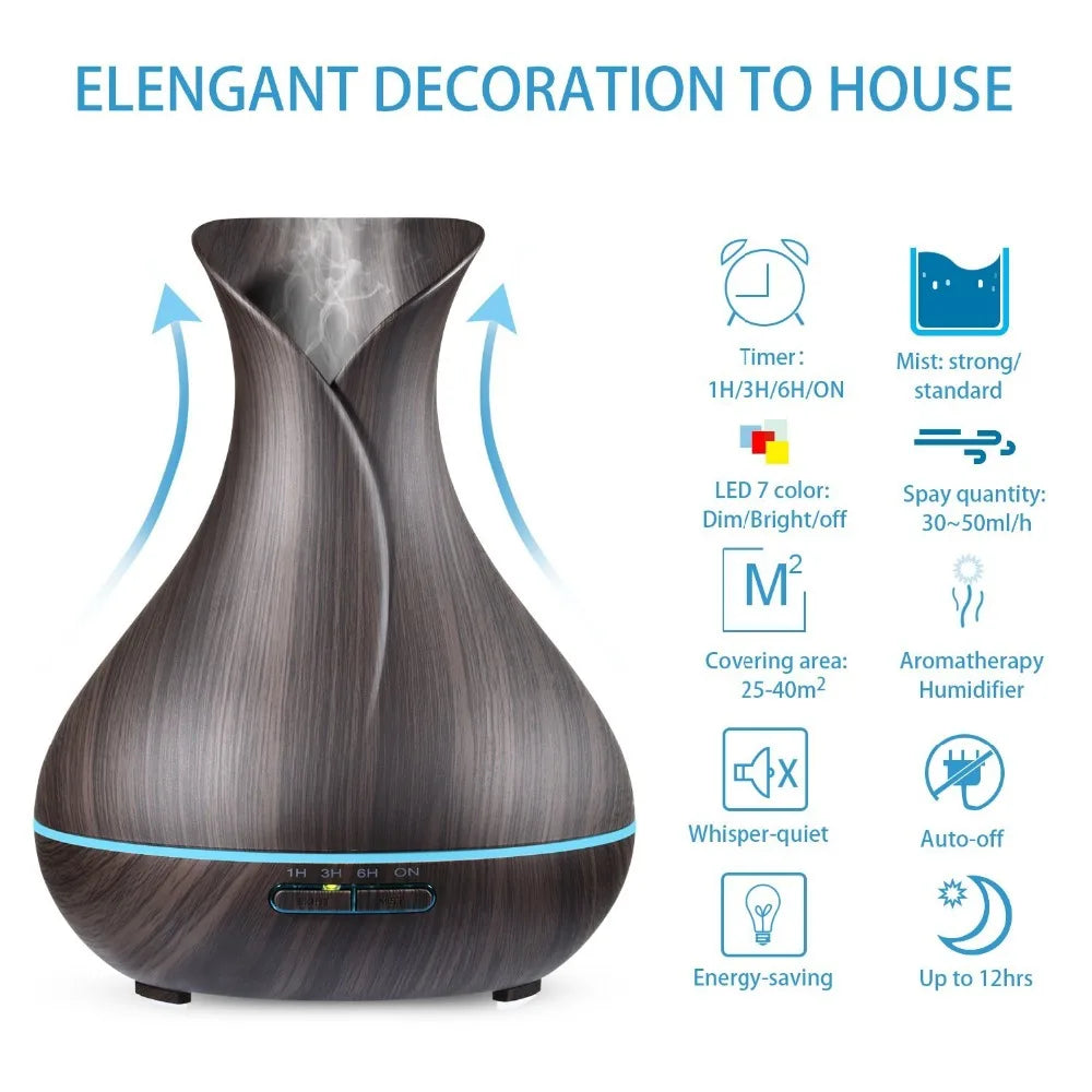 Essential Oil Diffuser Mist Maker Fogger 500ML Large Capacity Ultrasonic Air Humidifier with LED Lights for Home Aroma Diffuser