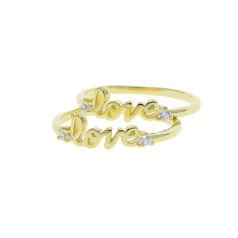 2021 Valentine's Day Gift For Lover Cute Lovely Love Letter With Sparking CZ Minimal 925 Sterling Silver Vermeil Ring