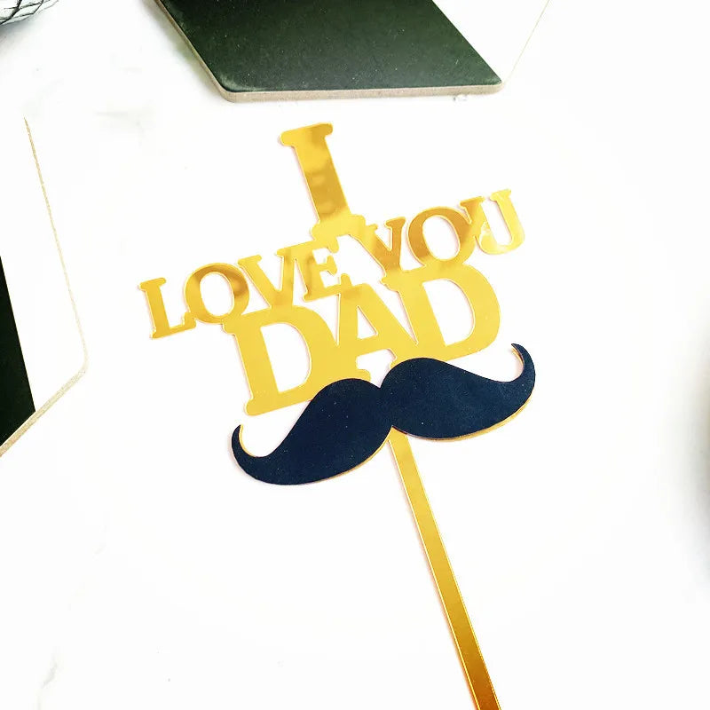 Father's Day Birthday Party Cake Topper DAD Bow Tie Gold Acrylic