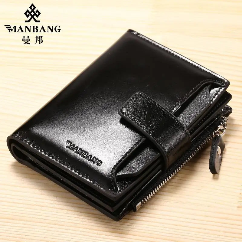 ManBang Brand Luxury Men's Wallet Genuine Leather Purse Vertical Driver's License First Layer Cowhide Multi-Function Card Bag