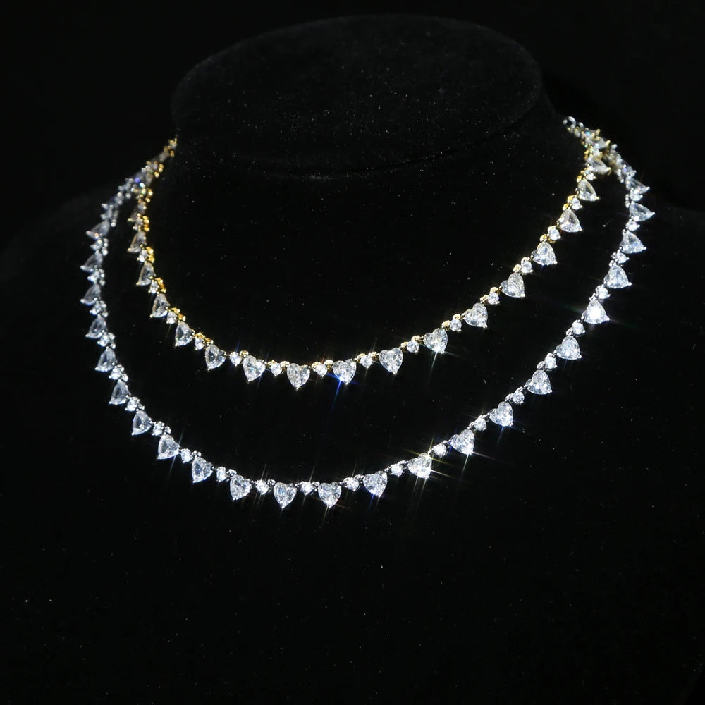 New Lover Valentine's Day Gift For Girlfriend Iced Out Sparking Bling 5A Round Heart Cubic Zirconia Cz Tennis Choker Necklace