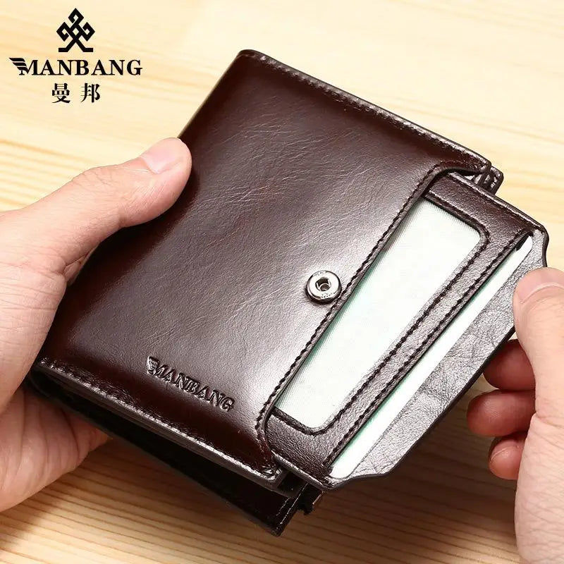 ManBang Brand Luxury Men's Wallet Genuine Leather Purse Vertical Driver's License First Layer Cowhide Multi-Function Card Bag