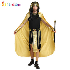 Halloween Holiday Party Egyptian Pharaoh Queen Cosplay Costume Gold Cloak Stage Performance Props Costumes