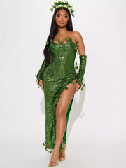 2023 European and American Costume Adult Leaf Sequins Halloween Playing Costume Sexy Dance Dress Costume dress