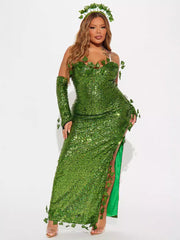 2023 European and American Costume Adult Leaf Sequins Halloween Playing Costume Sexy Dance Dress Costume dress