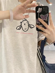 Gray Half-Sleeve Pure Cotton Short-Sleeve T-Shirt for Women, 2026 Summer New Style, Loose Niche Design T-Shirt, Women's Top, Ins Style