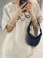 Gray Half-Sleeve Pure Cotton Short-Sleeve T-Shirt for Women, 2026 Summer New Style, Loose Niche Design T-Shirt, Women's Top, Ins Style