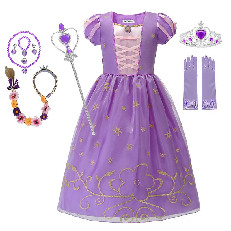 Girls Rapunzel Princess Costume Dresses Kids Summer Tangled Fancy Cosplay Dress Halloween Carnival Party Cosplay Vestido Dresses