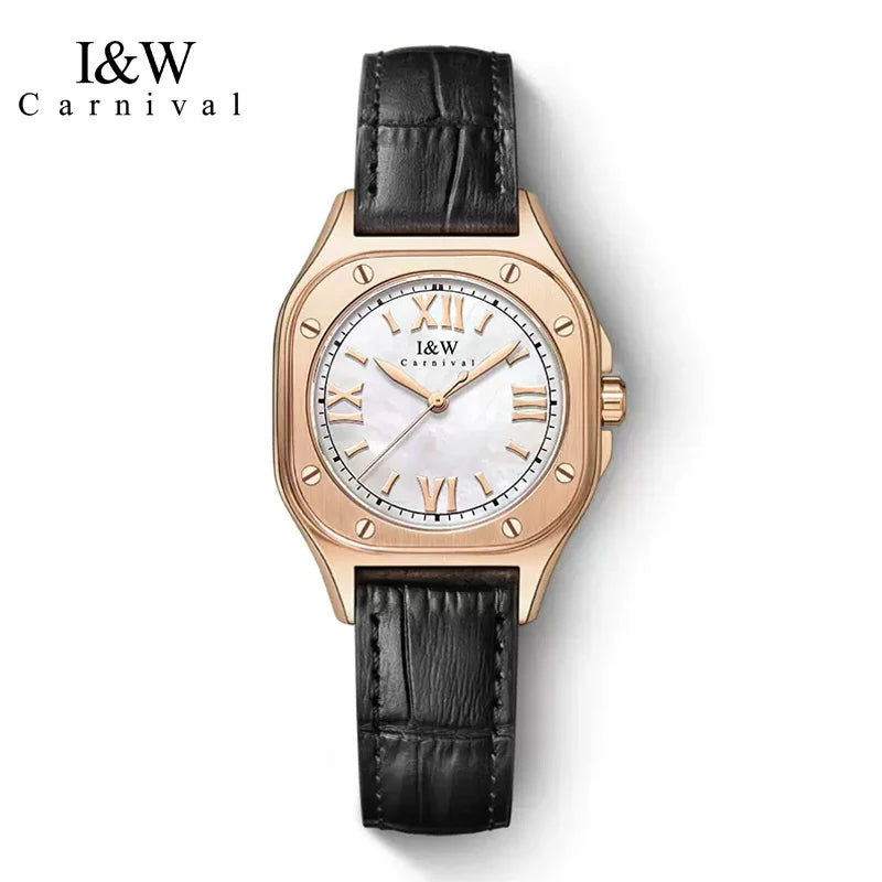 Carnival High Quality Classic Retro Women's Square Green Quartz Watch Women's Clock Luxury Style Sapphire Crystal Wristwatch