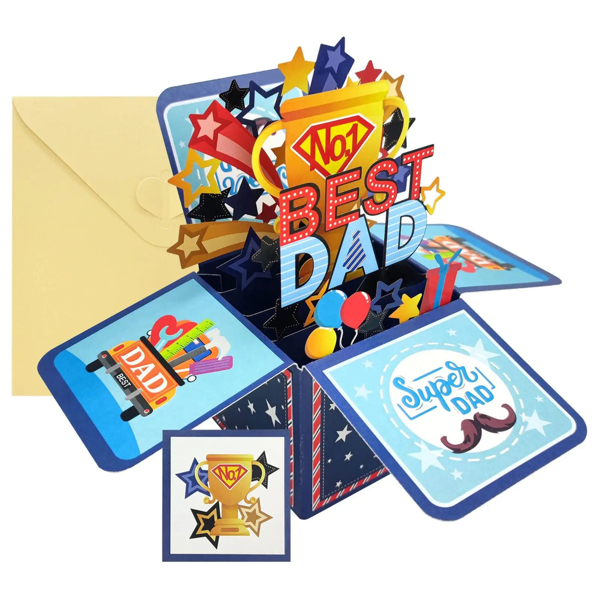 3D Pop Up Father's Day Card Handmade Best Dad Birthday Gift with Note & Envelope - Thank You Card for Dad from Daughter Son