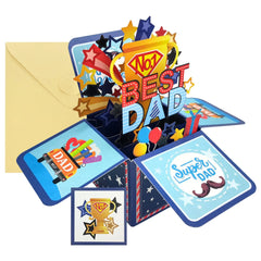 3D Pop Up Father's Day Card Handmade Best Dad Birthday Gift with Note & Envelope - Thank You Card for Dad from Daughter Son