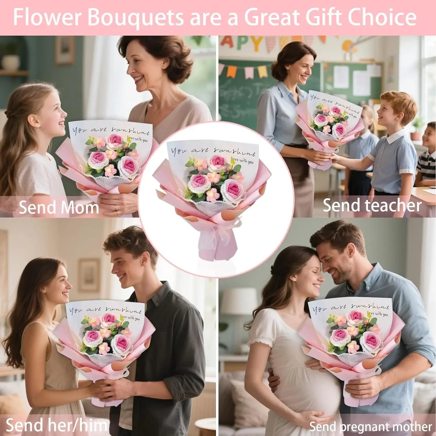Simulation Knitting Wool Flower Rose Bouquet Tulips for Girlfriend Girlfriend Mom Birthday Gift Bouquet of Roses Flowers