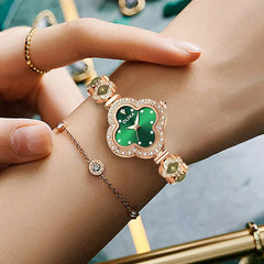 Fashionable ladies' watch, four-leaf clover malachite bracelet watch, water-resistant luminous quartz watch