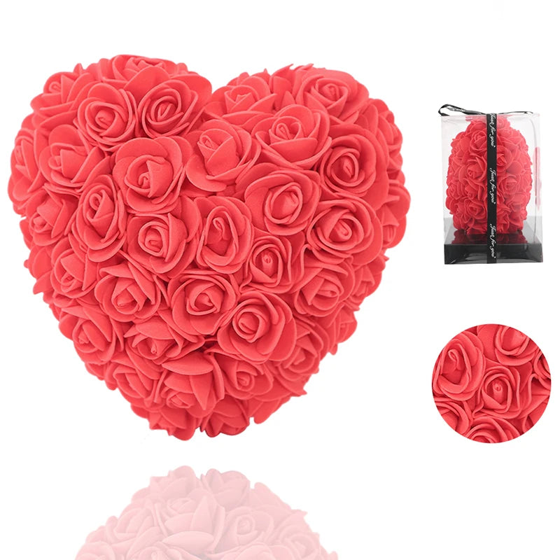 15cm 3D Love Heart Rose Flower Valentine's Day Gift for Girlfriends Completed Red PE Flower Heart Mold Wedding Birthday Gifts