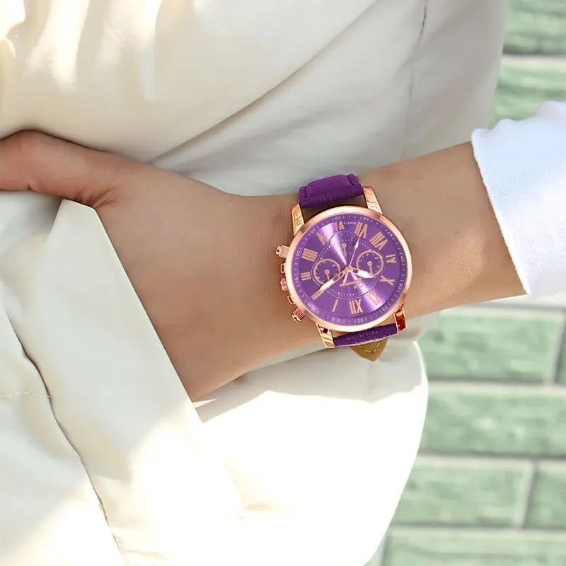 Reloj Mujer Fashion Women Watches Ladies Purple Leather Quartz Wrist Watch for Women Bussiness Casual Watch Relogio Feminino