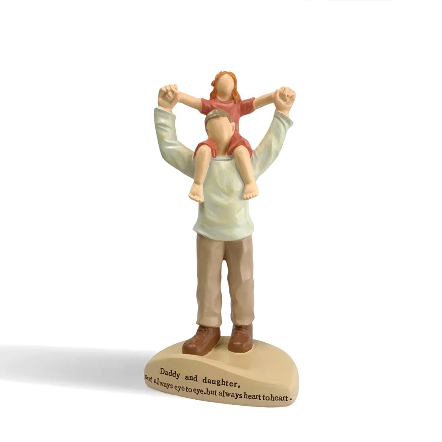 Sculpture of father and daughter's in shoulders family living room room desktop decoration, father's day Thanksgiving gifts
