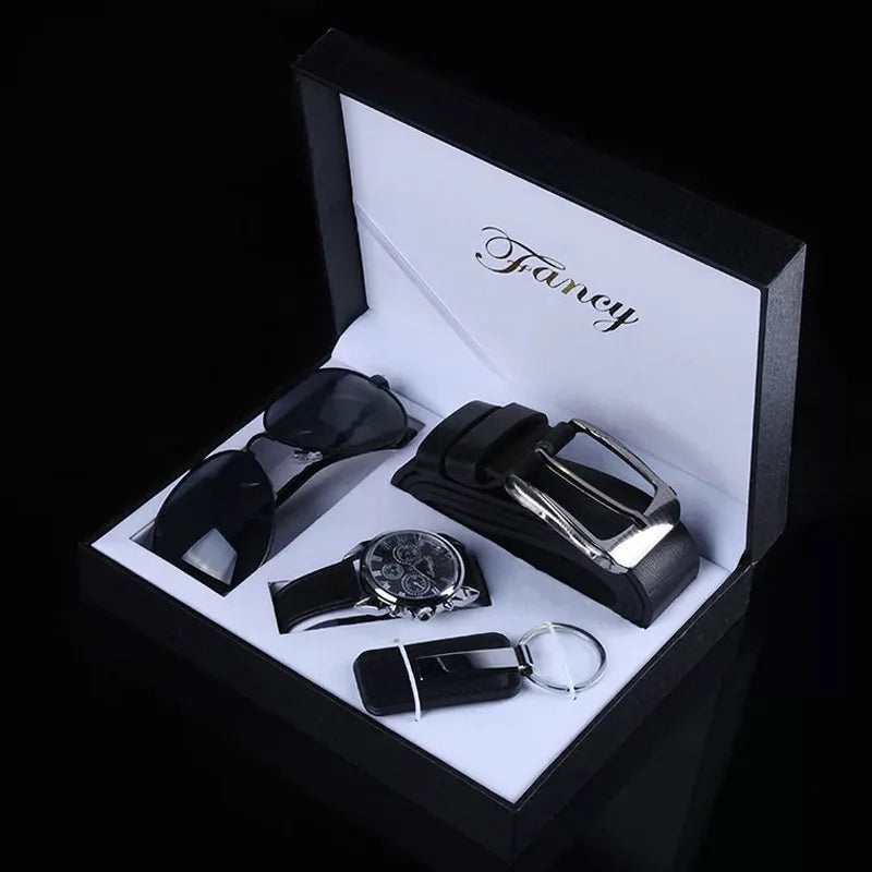 Men's Watches Business Gift Set With Box Quartz Watch Sunglasses Keychain Belt Sets