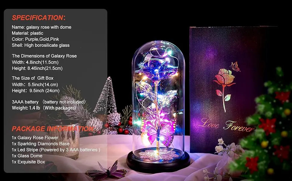 Mothers Day Rose Gifts for Mom, Galaxy Glass Rose
