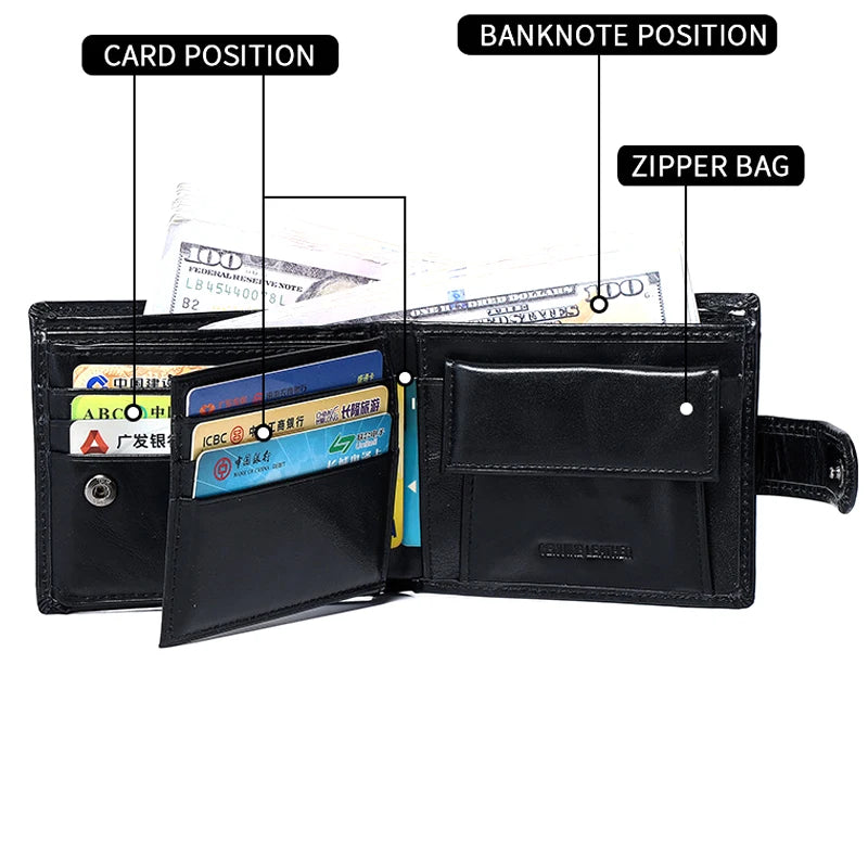 Leather Mens Wallet with Coin Pocket Genuine Leather Wallet for Men Short Style