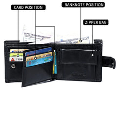 Leather Mens Wallet with Coin Pocket Genuine Leather Wallet for Men Short Style