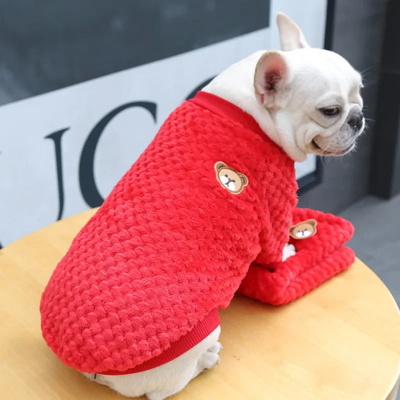 2024 New Warm Fleece Pet Clothes Cute Print Coat Small Medium Dog Cat Shirt Jacket Teddy French Bulldog Chihuahua Winter Outfit