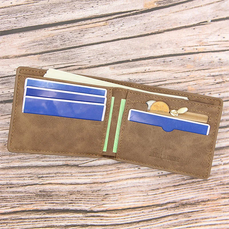 New Short Men Wallets Slim Card Holder Male Wallet PU Leather Small Zipper Coin Pocket Man Purse Wallet