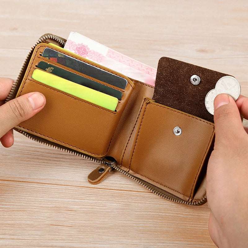 PU Leather Wallet for Men Luxury Men's Purse Male Zipper Card Holders with Coin Pocket Rfid Wallets Gifts for Man Money Bag