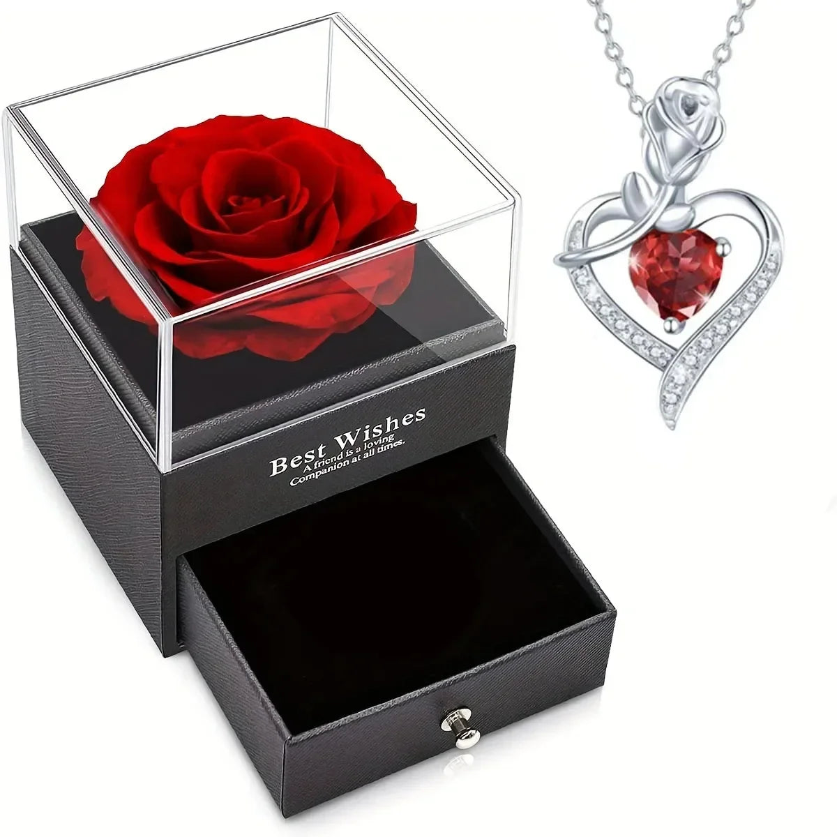 Gift for Girls Women Mother Eternal Rose Gift Box Heart Necklace Love You To The Moon and Back Jewelry Box for Wedding Christmas