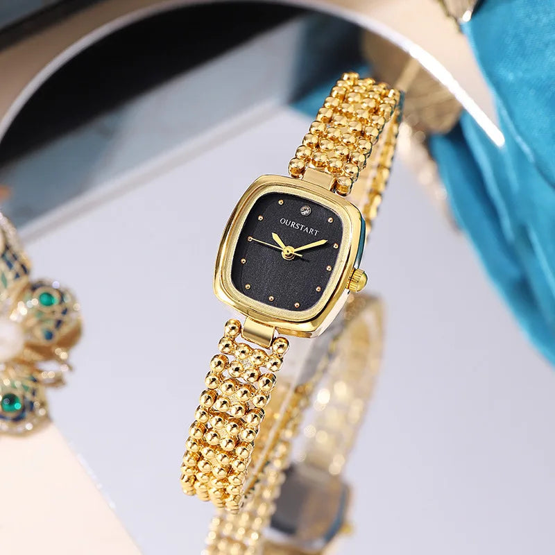 Women's Watch Small Square Watch Simple Light Luxury Gold Advanced Retro Art Versatile LadiesFashion Quartz Bracelet Watches