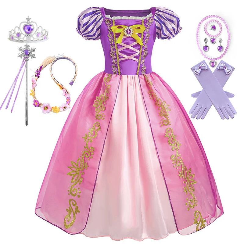 Girls Rapunzel Princess Costume Dresses Kids Summer Tangled Fancy Cosplay Dress Halloween Carnival Party Cosplay Vestido Dresses