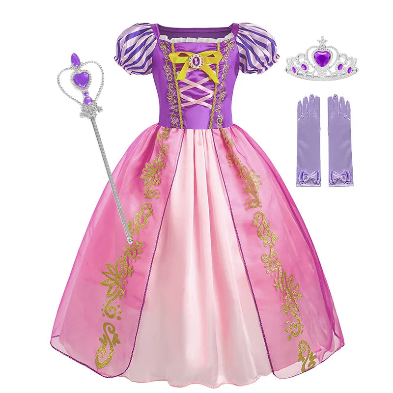 Girls Rapunzel Princess Costume Dresses Kids Summer Tangled Fancy Cosplay Dress Halloween Carnival Party Cosplay Vestido Dresses