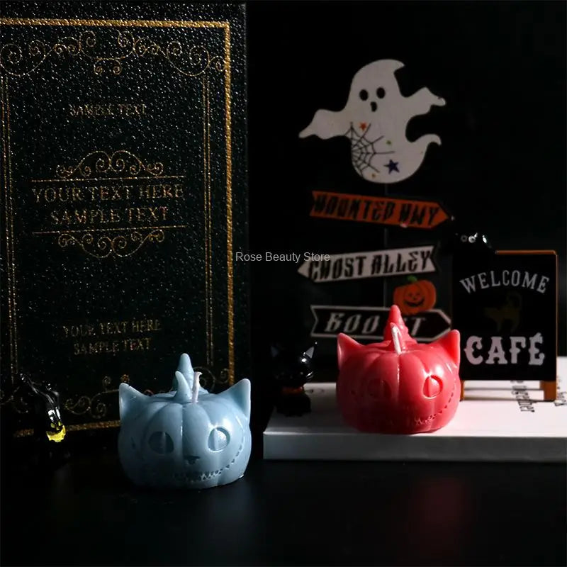 Cats and Pumpkins Silicone Candle Mold Diy Soap Resin Candle Chocolate Candy Jelly Ice Cube Mold Handmade Halloween Gift