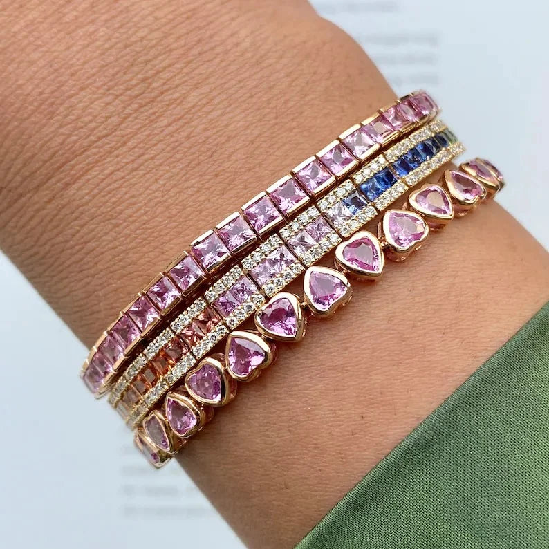 Valentine's Day Gift Fashion Jewelry For Women Gold Color High Quality Bezel Heart CZ Bracelet
