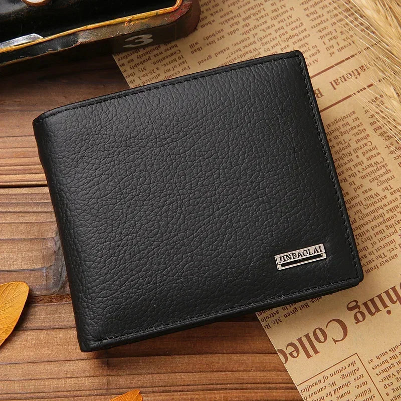 100% Genuine Leather Men Wallets Premium Product Real Cowhide Wallets for Man Short Black Walet Portefeuille Homme