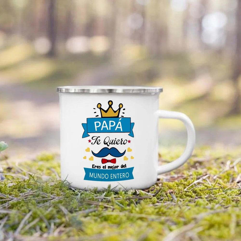 Best Father in The World Print Enamel Mug Creative Coffee Cups Drinks Water Cup Camping Mugs Birthday Father's Day Gift for Dad