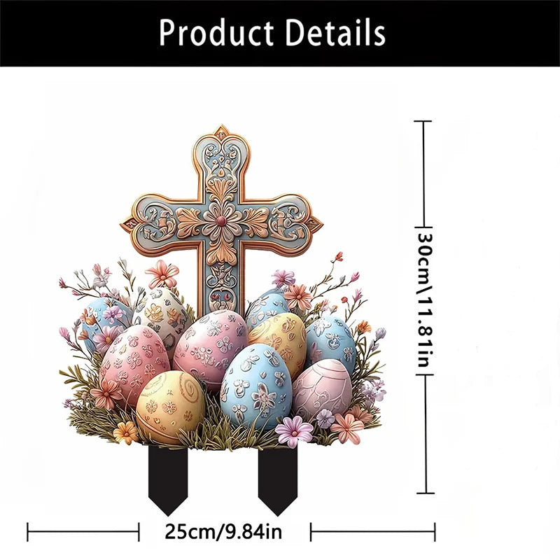 Easter Yard Sign Outdoor Decor Bunny Easter Eggs Garden Stakes Acrylic Easter Cross Plant Pot Sticks For Outside Patio Lawn