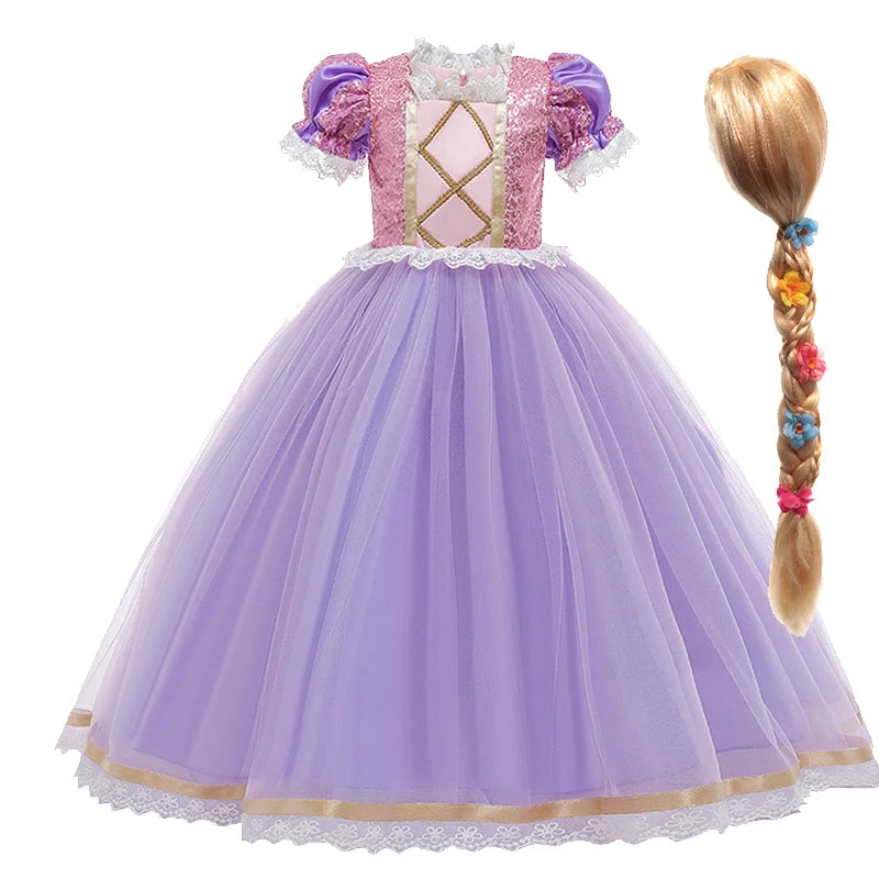 Girls Rapunzel Princess Costume Dresses Kids Summer Tangled Fancy Cosplay Dress Halloween Carnival Party Cosplay Vestido Dresses